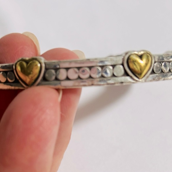 Brighton Two-tone Bangle Bracelet-2.5" Gold Plated Hearts on Silver Plated - Picture 2 of 7